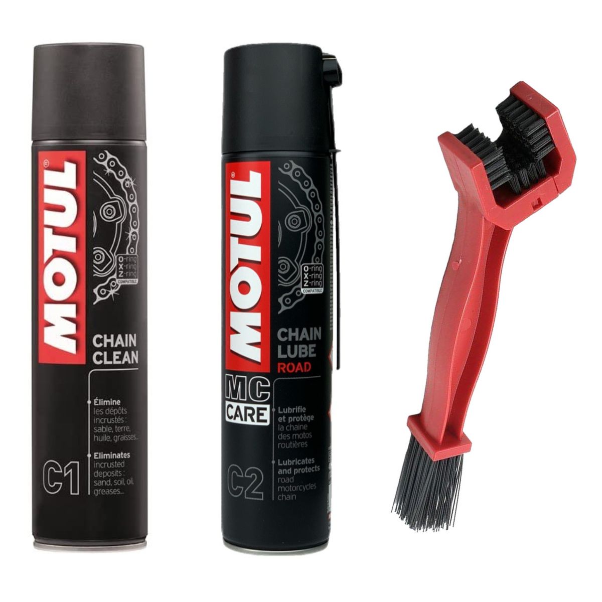 MOTUL - Kit de limpieza y lubricación Motul C1 + C2 + Cepillo