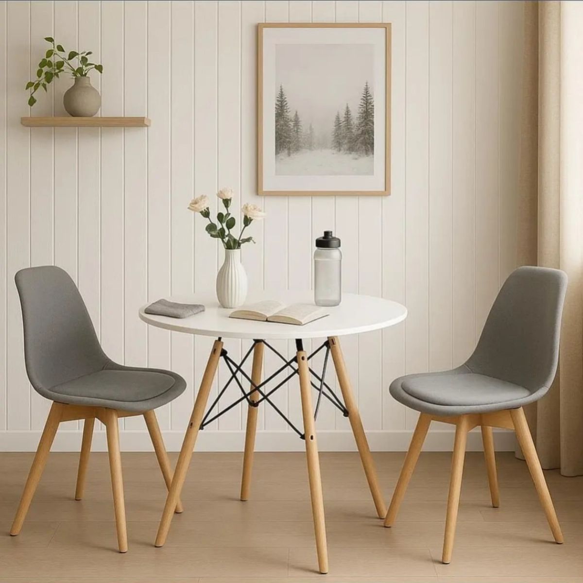 CORI CORI - Juego de Comedor Mesa 80cms Blanca + 2 Sillas Tulip Negra