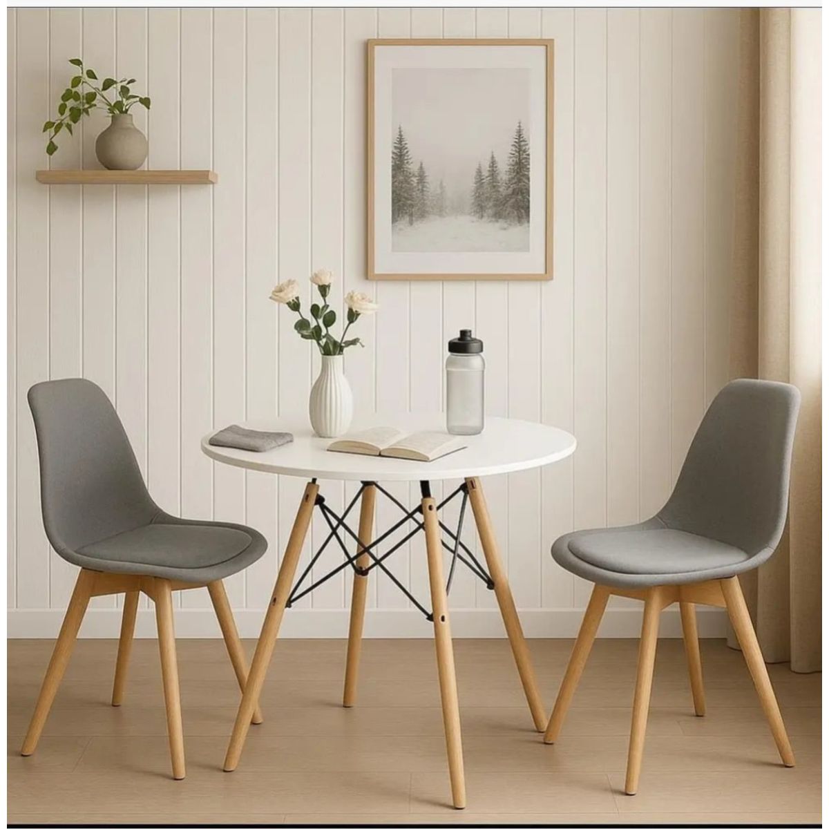 CORI CORI - Juego de Comedor Mesa 80cms Blanca + 2 Sillas Tulip Negra