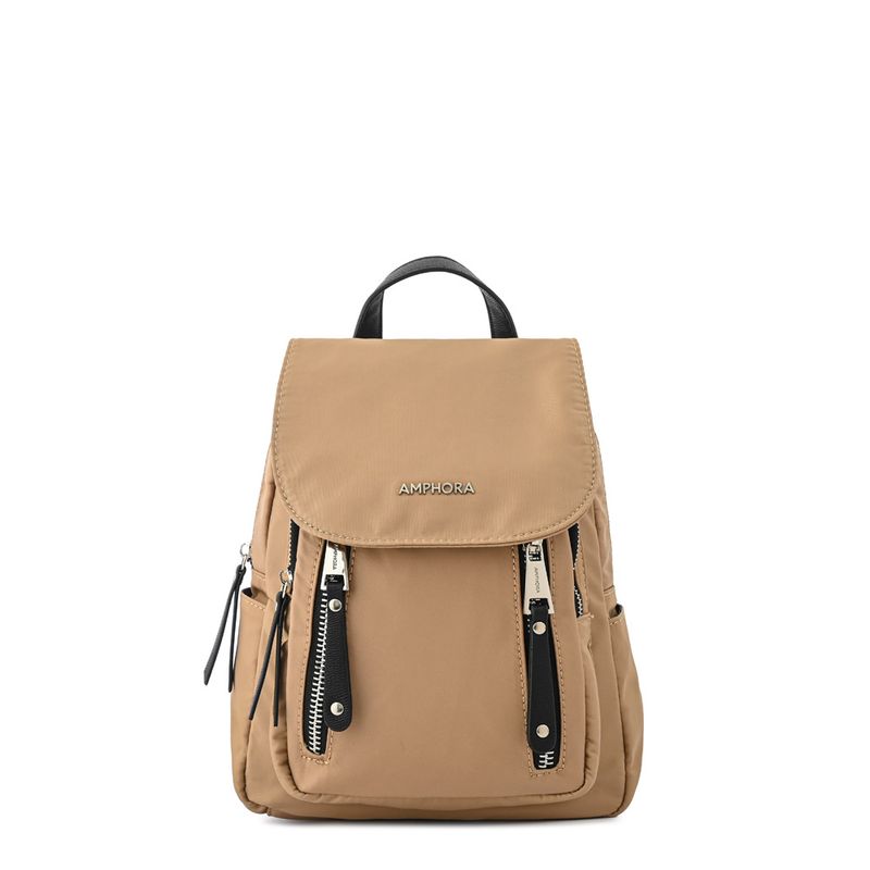 AMPHORA - Mini Mochila con tapa crofia beige