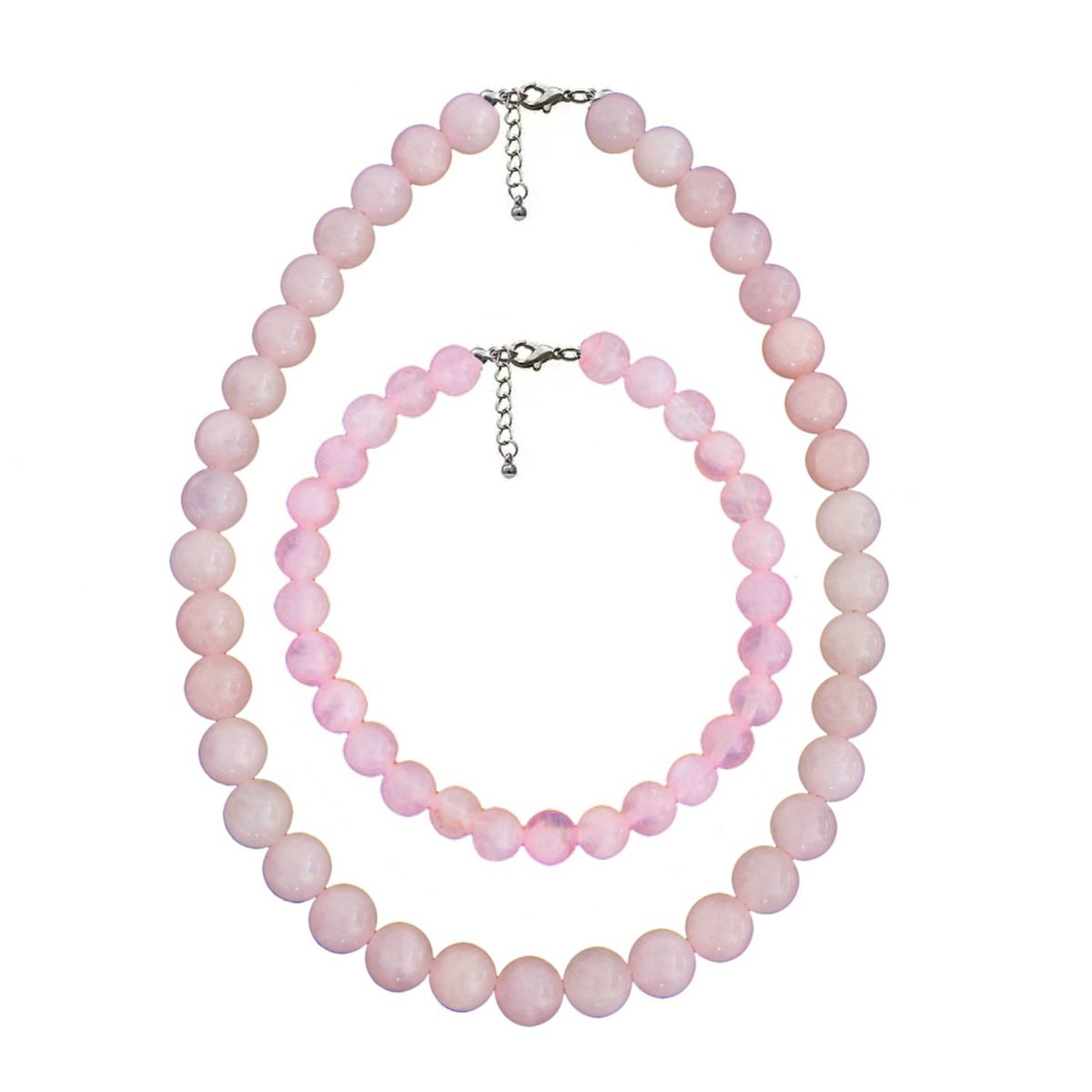 GENERICO - Set Cadena + Pulsera Gargantilla Cuencas De Cuarzo Rosa Unisex