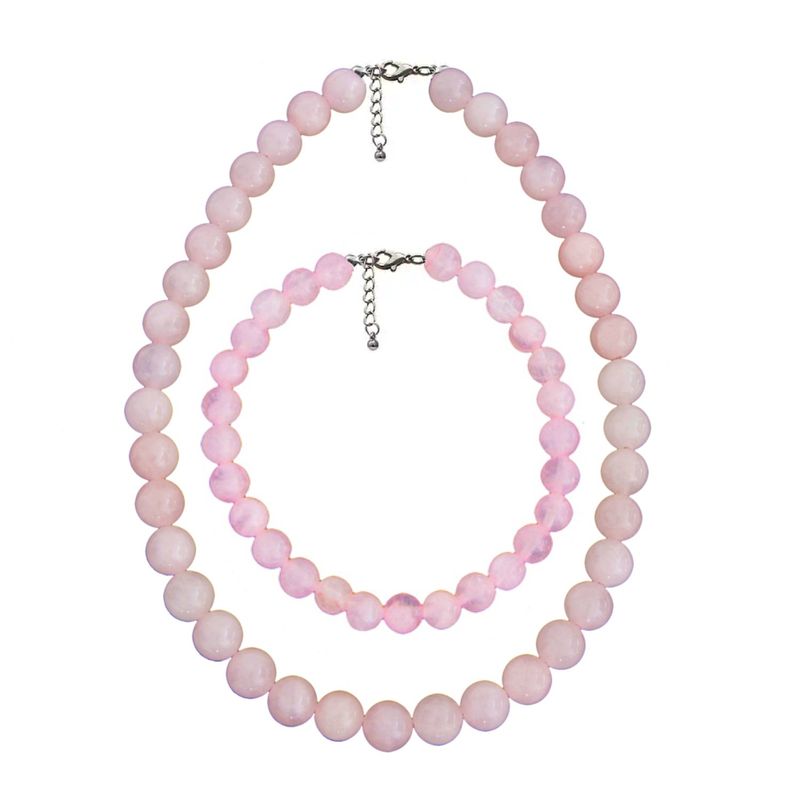 GENERICO - Set Cadena + Pulsera Gargantilla Cuencas De Cuarzo Rosa Unisex