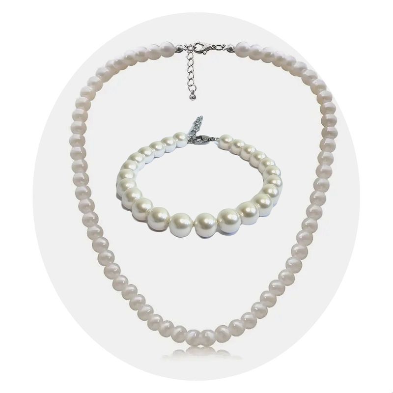 GENERICO - Set Cadena + Pulsera Gargantilla Perlas De Agua Dulce Unisex