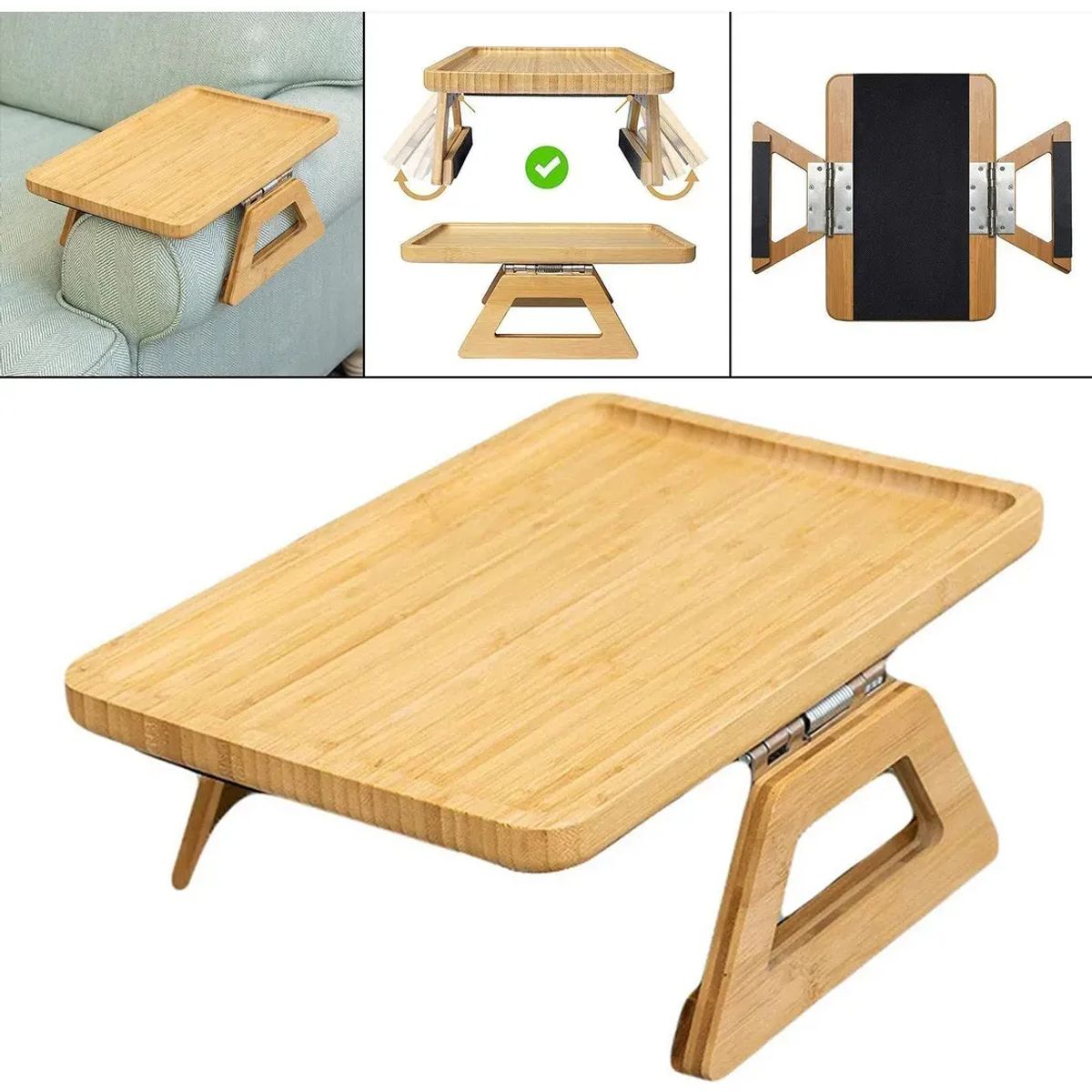 GENERICO - Bandeja Plegable De Bambú Para Brazo De Sofá