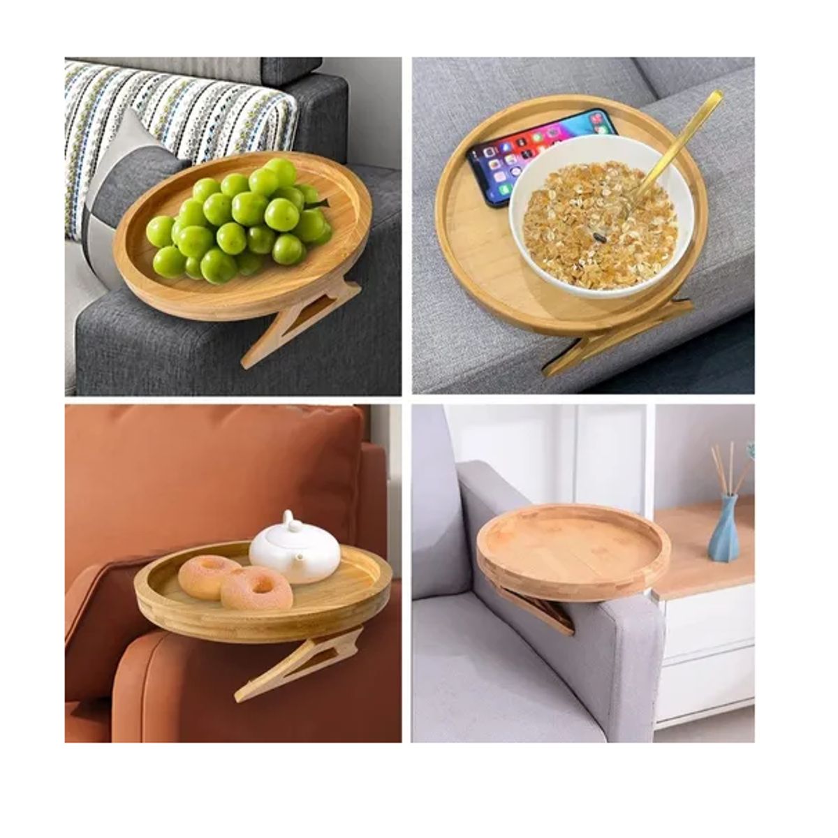 GENERICO - Bandeja Plegable De Bambú Para Brazo De Sofá Redondo