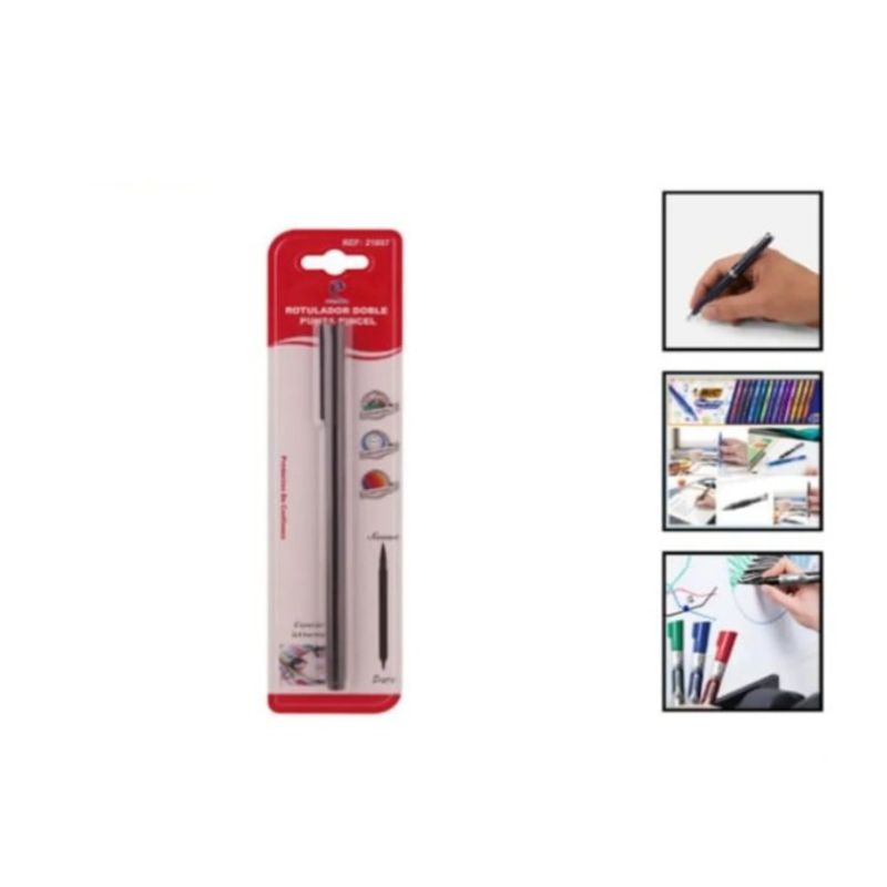 GENERICO - Lapiz Rotulador Doble Punta Pincel Set 3 Unidades