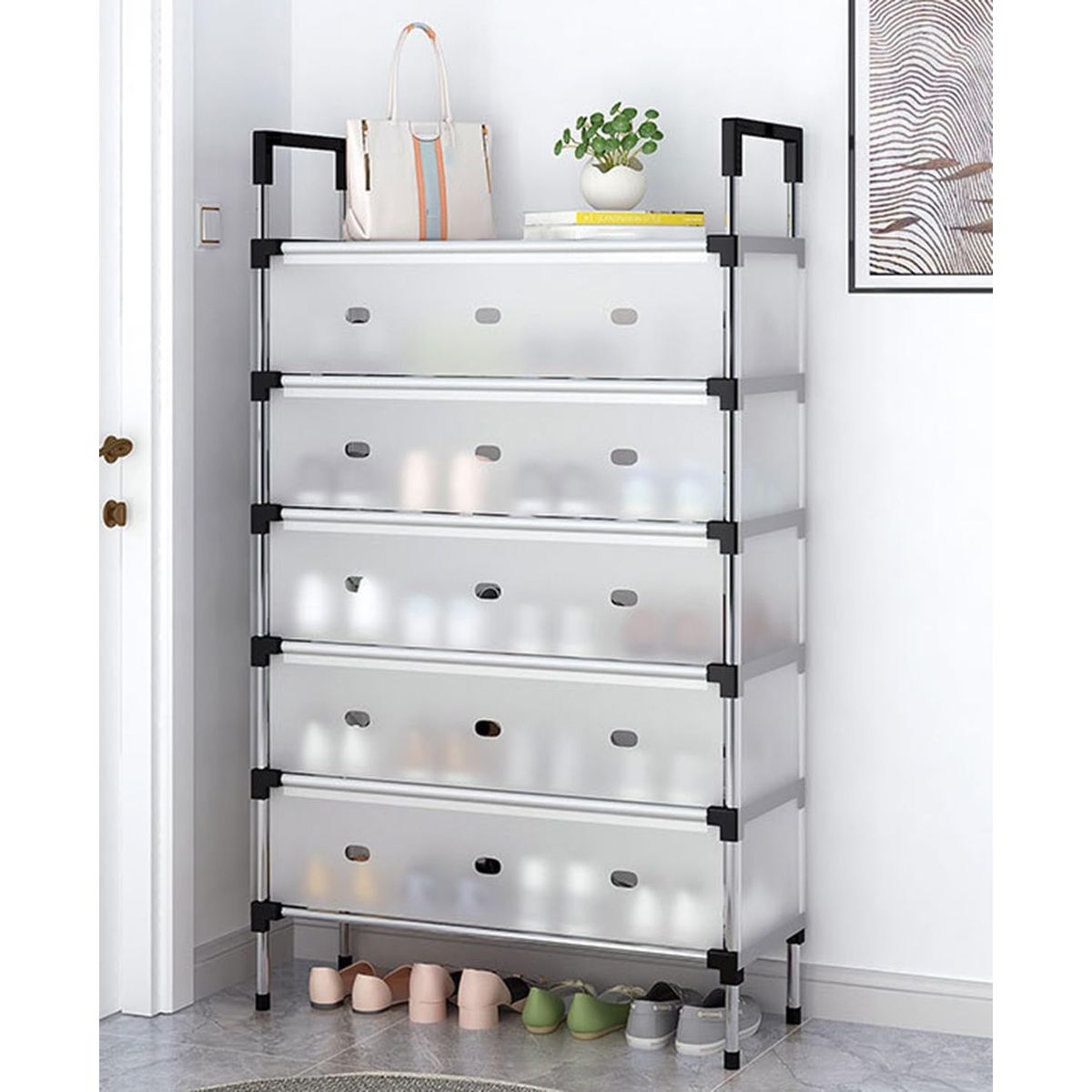 GENERICO - ORGANIZADOR DE ZAPATOS 120X57X29 5 NIVELES BLANCO ESTRUCTURA METALICA.