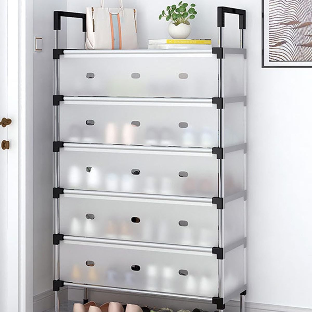 GENERICO - ORGANIZADOR DE ZAPATOS 120X57X29 5 NIVELES BLANCO ESTRUCTURA METALICA