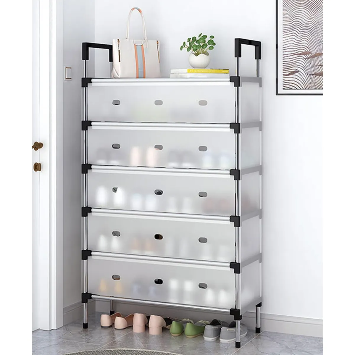 GENERICO - ORGANIZADOR DE ZAPATOS 120X57X29 5 NIVELES BLANCO ESTRUCTURA METALICA