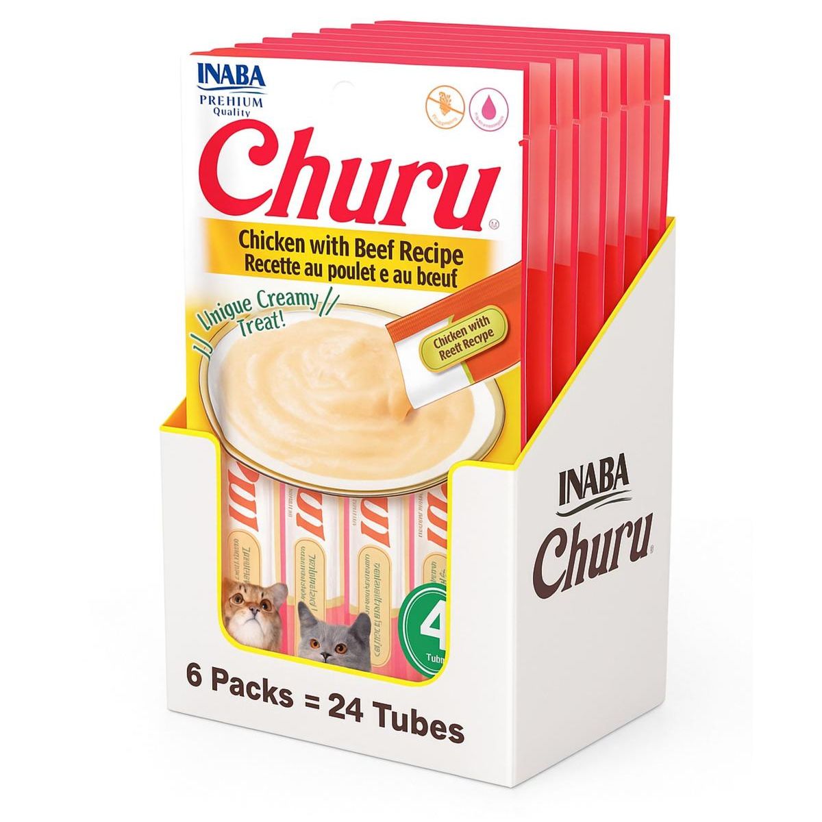 INABA - Churu Cat Pollo y Vacuno 14g x4 - Pack 6 Unidades