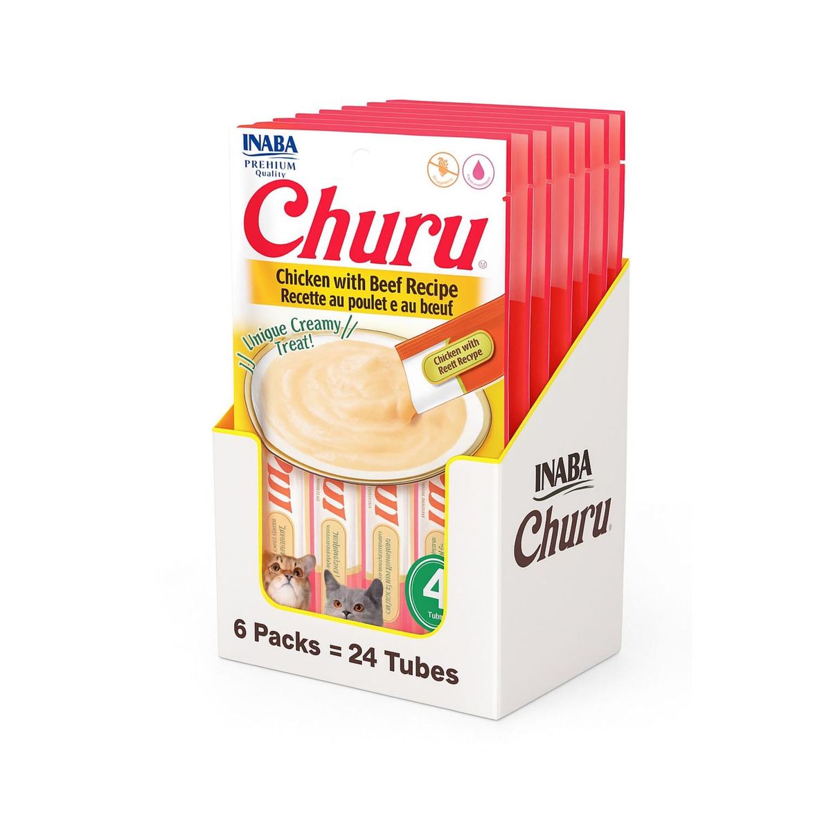 INABA - Churu Cat Pollo y Vacuno 14g x4 - Pack 6 Unidades