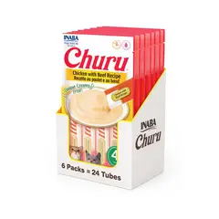 INABA - Churu Cat Pollo y Vacuno 14g x4 - Pack 6 Unidades