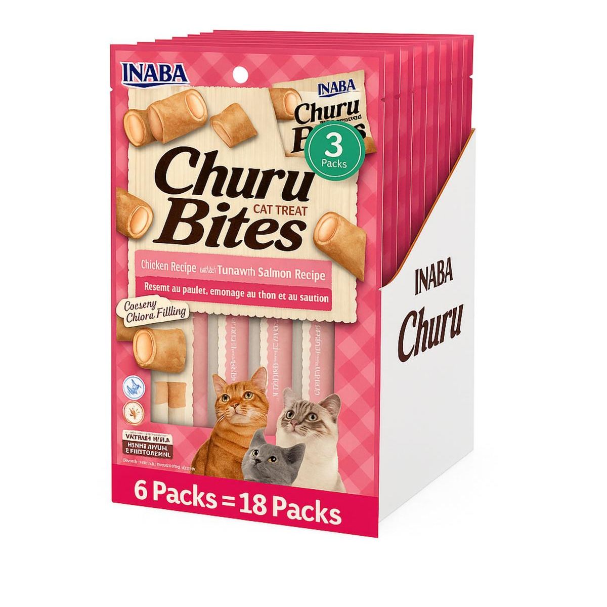 INABA - Churu Bites Wraps Cat Atún y Salmón 10g x3 - Pack 6