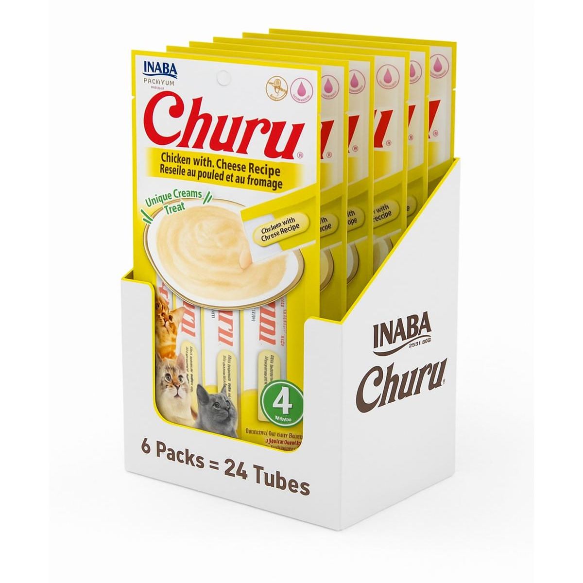 INABA - Churu Cat Pollo y Queso 14g x4 - Pack 6 Unidades