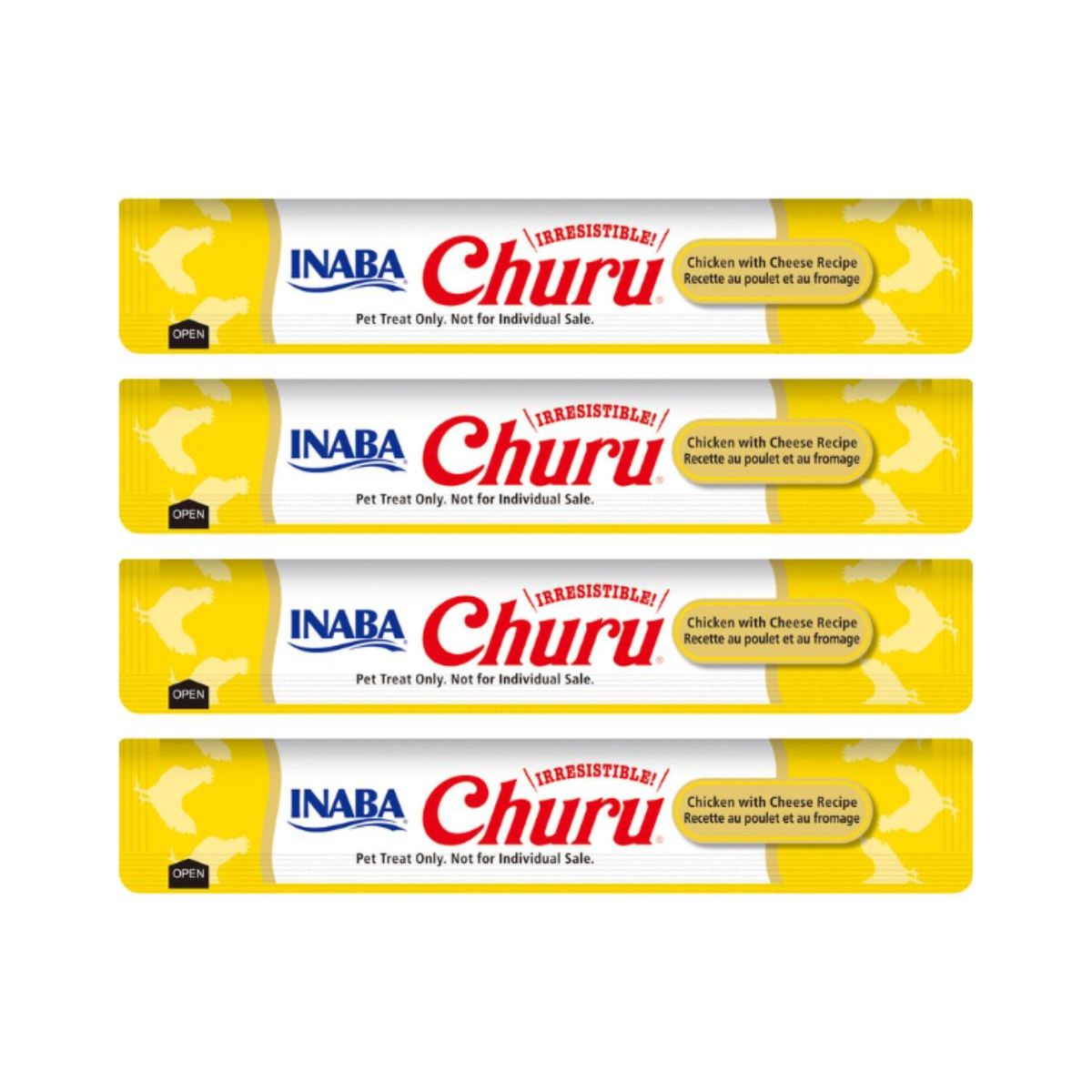 INABA - Churu Cat Pollo y Queso 14g x4 - Pack 6 Unidades