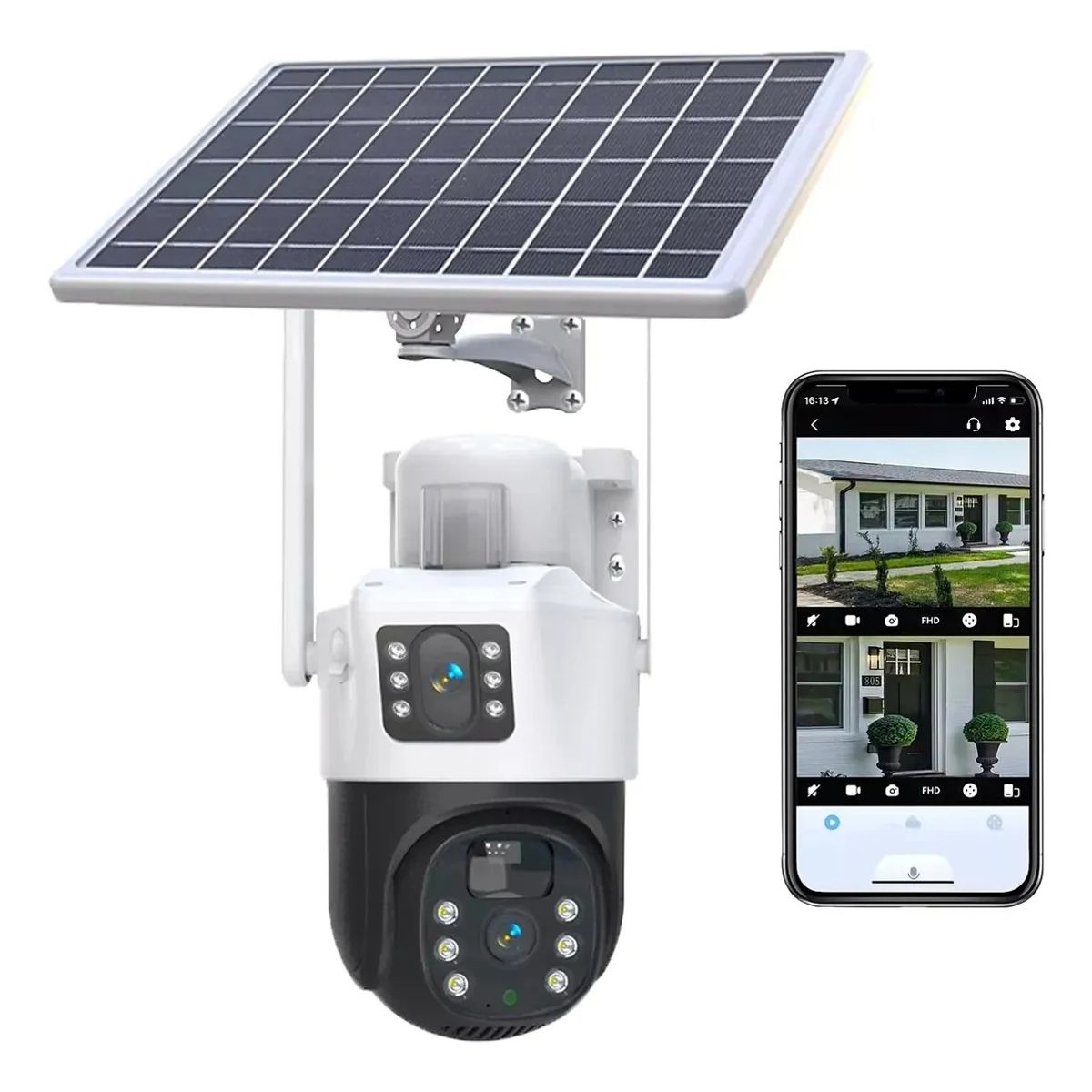 GENERICO - Cámara Seguridad Solar Doble Lente Wifi Exterior Nocturna
