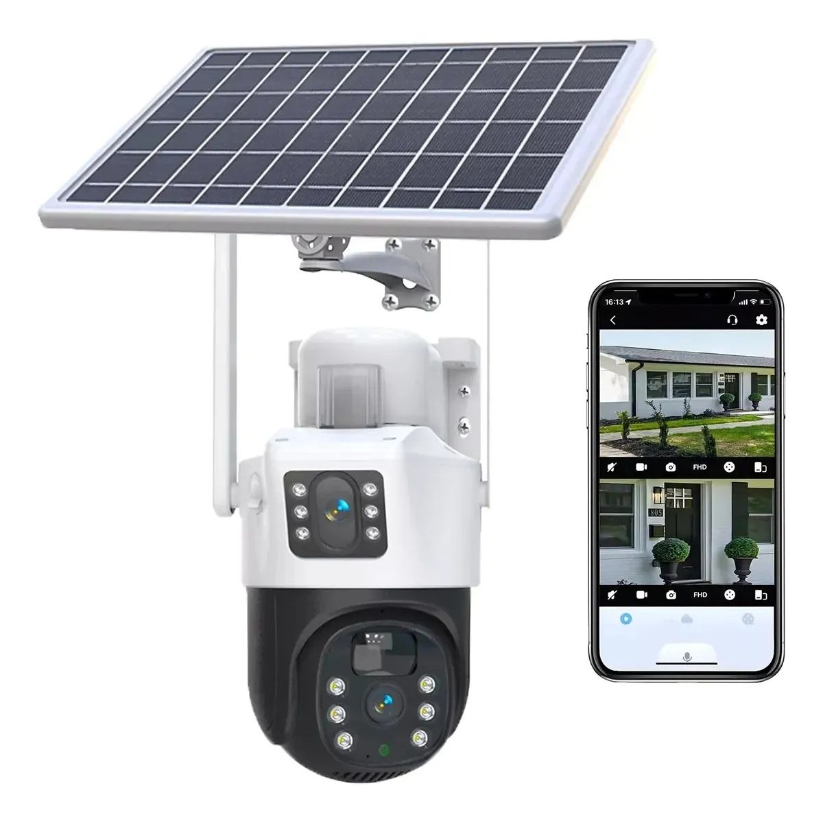 GENERICO - Cámara Seguridad Solar Doble Lente Wifi Exterior Nocturna