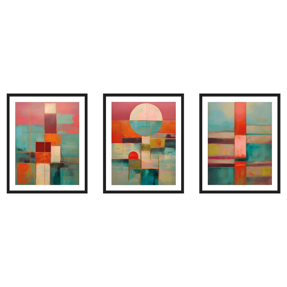 GENERICO - Tríptico moderno 40x50 cm Ecos Abstractos colores vivos