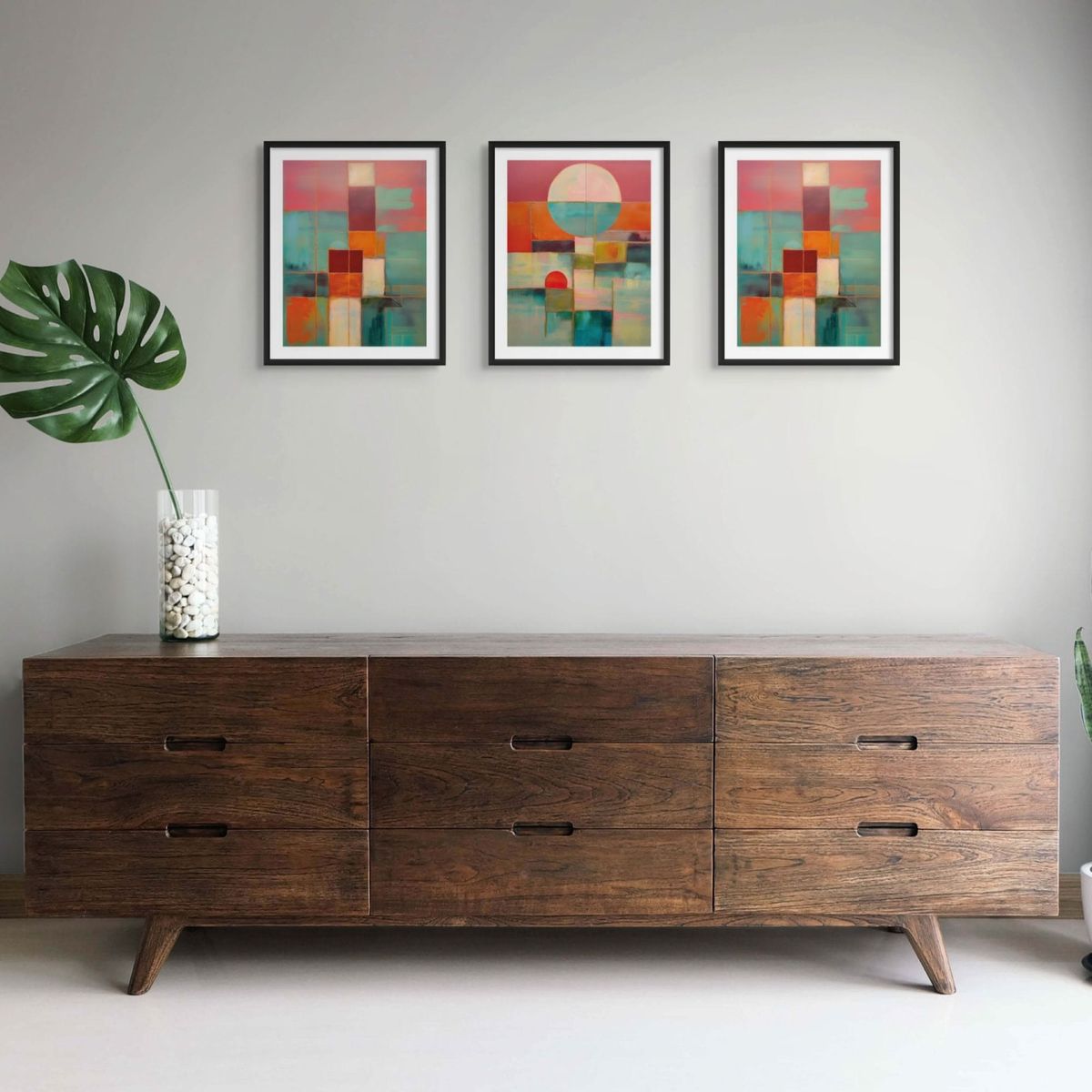 GENERICO - Tríptico moderno 40x50 cm Ecos Abstractos colores vivos