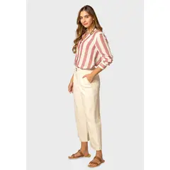 ESPRIT - Pantalón Capri efecto Lino Mujer