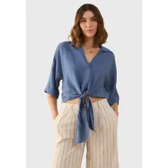 ESPRIT - Blusa Crop con amarra Mujer