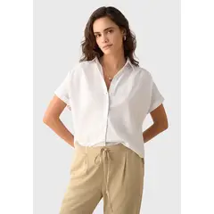 ESPRIT - Blusa Lino Manga Corta Mujer