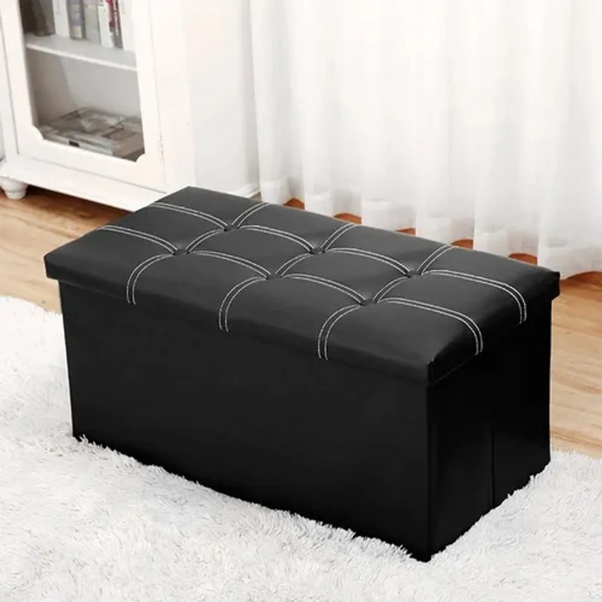 GENERICO - Baul Plegable Puff Organizador Banqueta Sillon Pie De Cama Negro