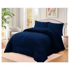 COMPRAPO - Cobertor Plumón Trenzado con Chiporro Invierno 2 Plazas Azul Marino