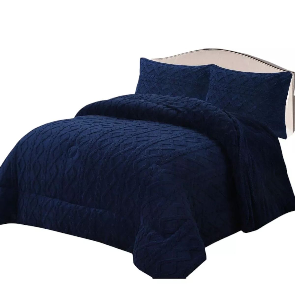 COMPRAPO - Cobertor Plumón Trenzado con Chiporro Invierno 2 Plazas Azul Marino