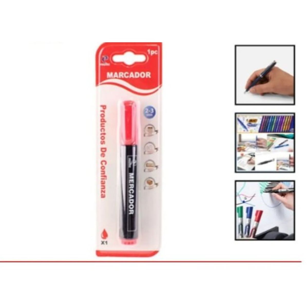 GENERICO - Lapiz Marcador Set 3 Unidades Rojo