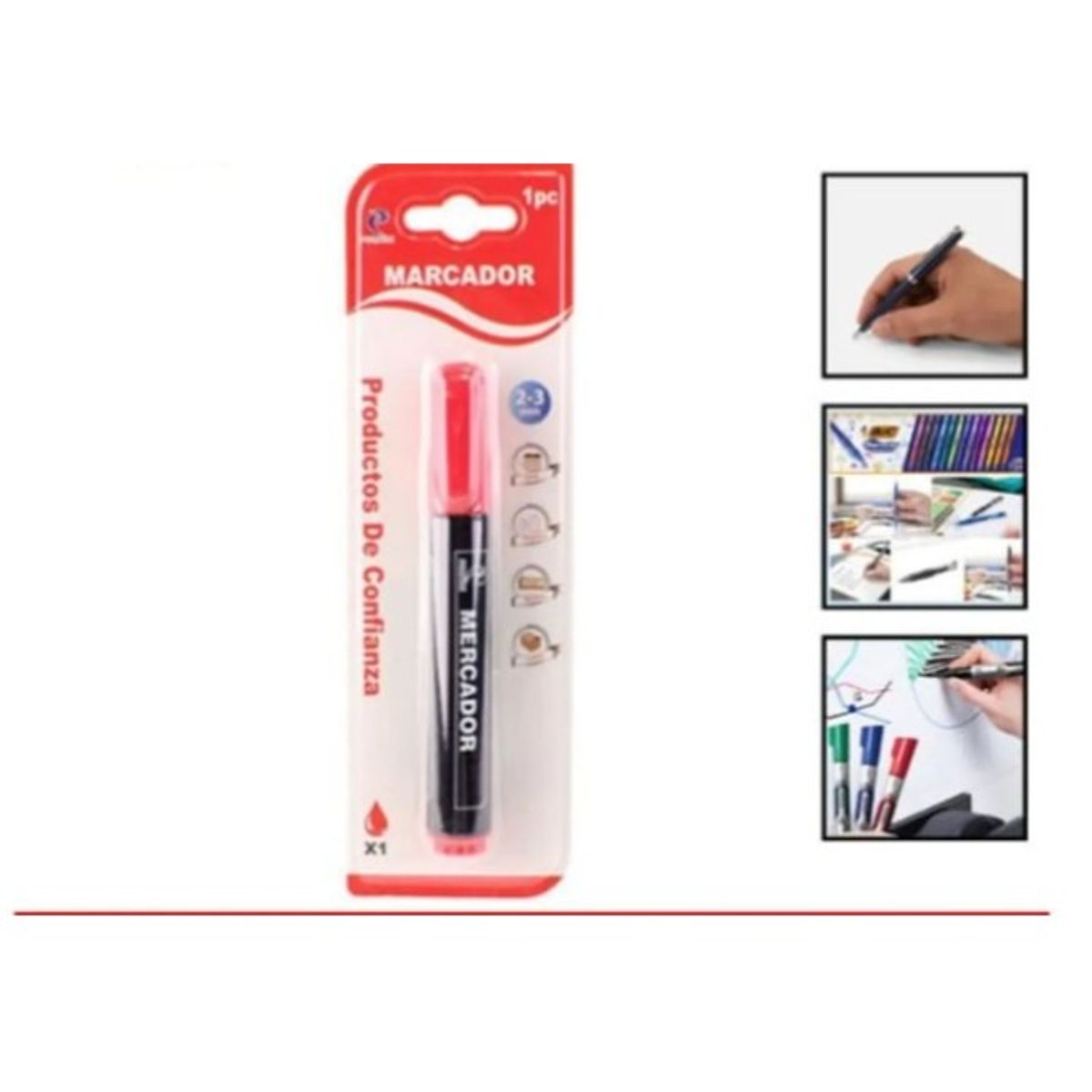 GENERICO - Lapiz Marcador Set 3 Unidades Rojo