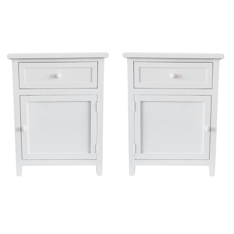 ITAHOME - SET 2 VELADORES DORMITORIO RECCO CAJON PUERTA BLANCO