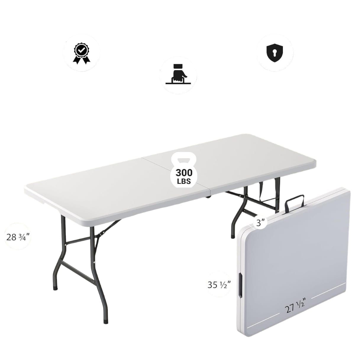 GENERICO - Mesa de Camping Plegable 180x70 Blanca Gms