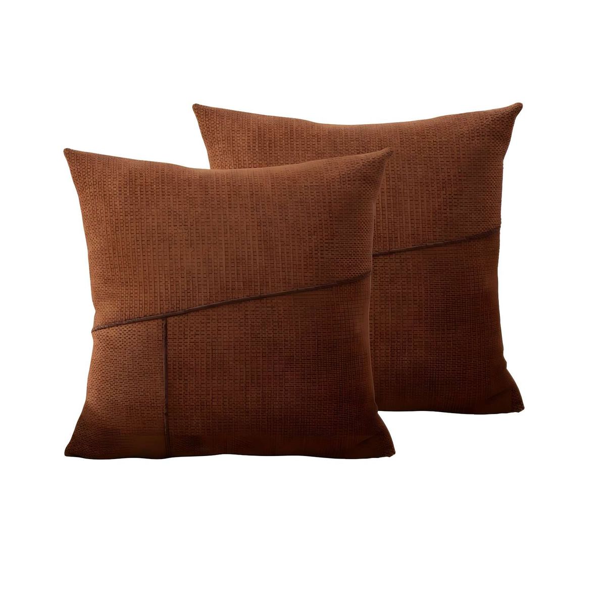 GENERICO - PACK DE 2 FUNDAS CHENILLE CON LINEAS CAFÉ