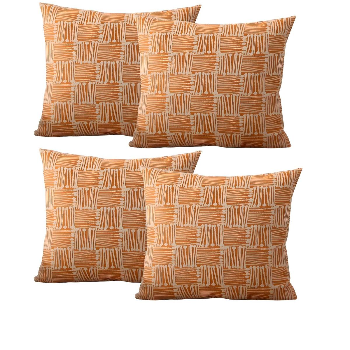 GENERICO - PACK DE 4 FUNDAS DE COJIN CUADROS ANARANJADO
