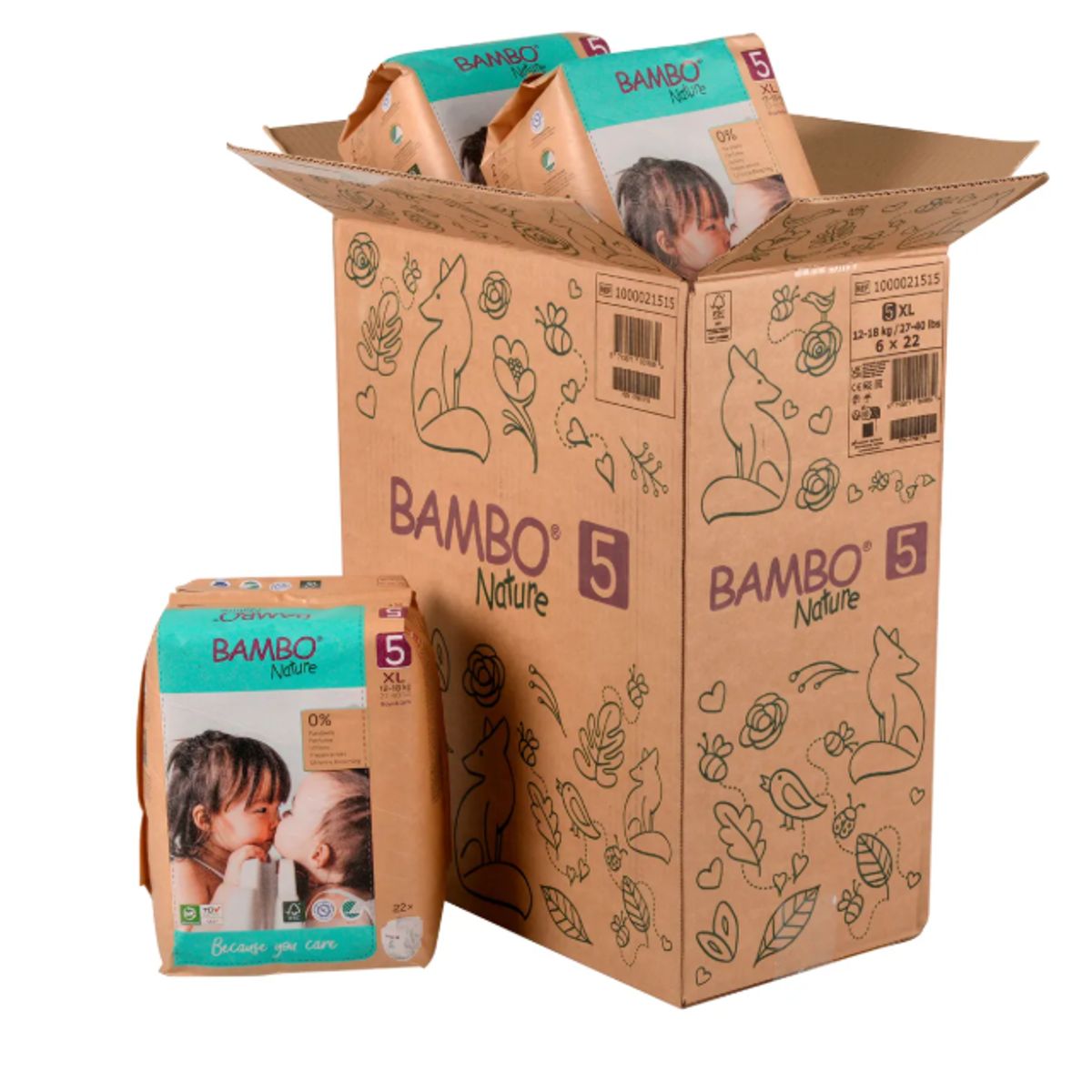 BAMBO NATURE - Caja Pañal Ecológico Bambo Nature Bebé 5 12-18 Kg132 Unid