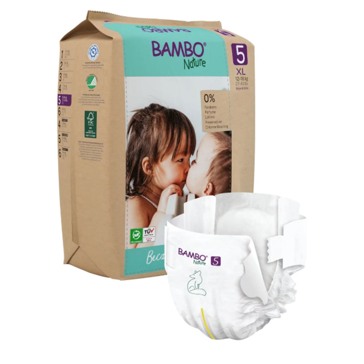 BAMBO NATURE - Caja Pañal Ecológico Bambo Nature Bebé 5 12-18 Kg132 Unid