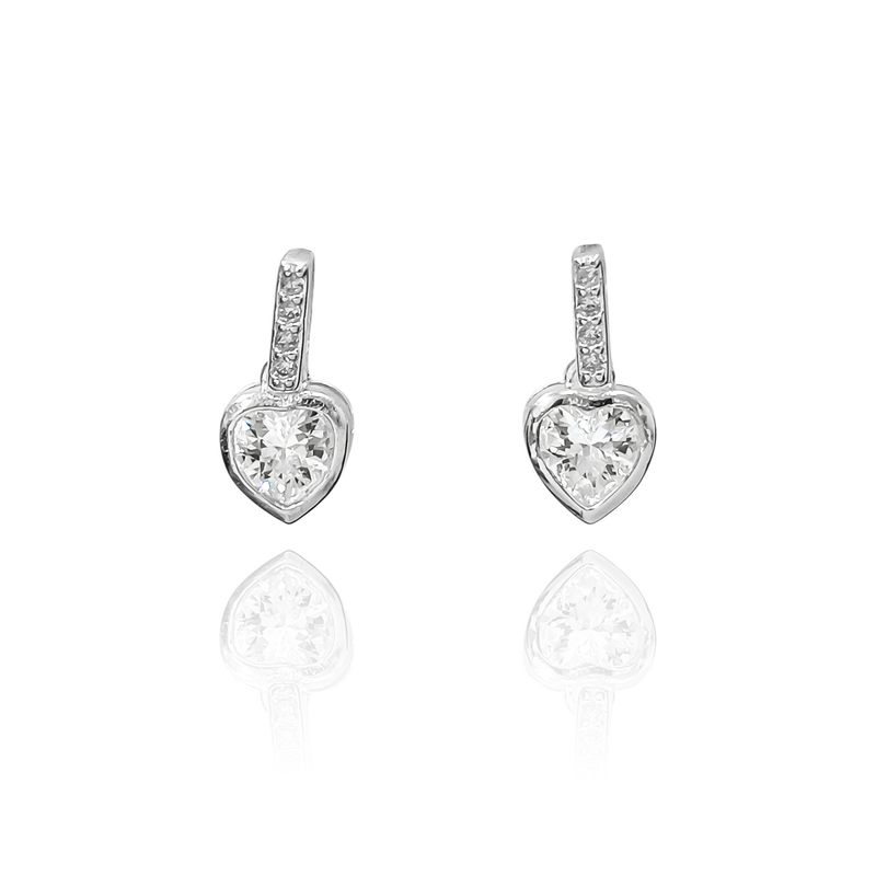 ANDREA COGGIOLA JOYAS - Aros Barra Corazón Circón Plata Fina 925