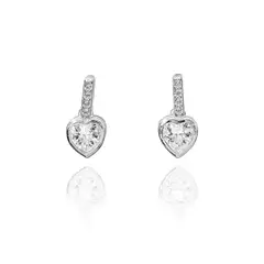 ANDREA COGGIOLA JOYAS - Aros Barra Corazón Circón Plata Fina 925