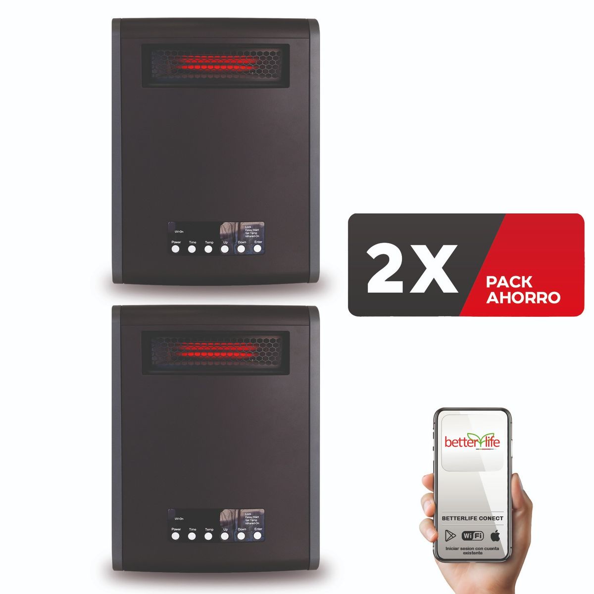 BETTERLIFE - Estufa Electrica Infrarroja UV (2 Unidades) 100 m2 WiFi