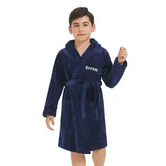 JUMP KIDS - Bata Albornoz De Polar Con Capucha Azul para Niños 5 a 8 años