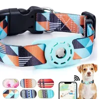 Collar mascota tela con funda para Airtag Celeste Talla S