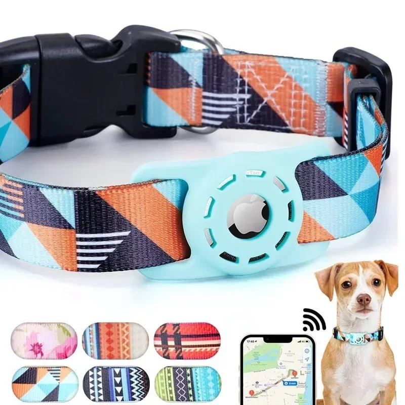 GENERICO - Collar mascota tela con funda para Airtag Celeste Talla S