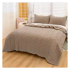 OKAERI - CUBRE CAMA TRENZADO CON CHIPORRO 2 PLAZAS - Beige - 2 PLAZAS