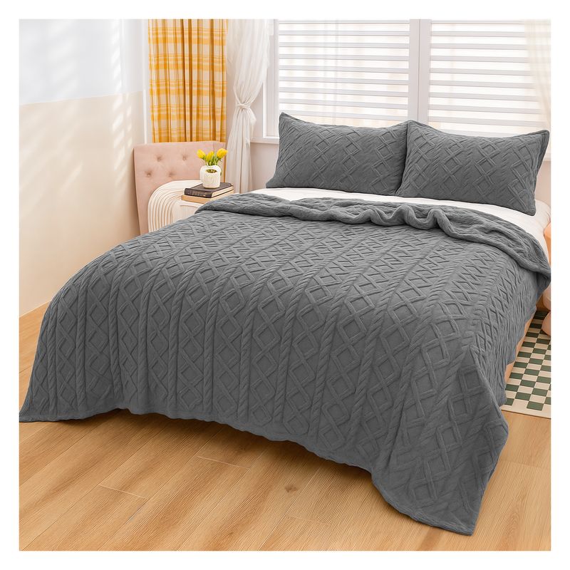 OKAERI - CUBRE CAMA TRENZADO CON CHIPORRO 2 PLAZAS - Gris - 2 PLAZAS