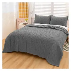 OKAERI - CUBRE CAMA TRENZADO CON CHIPORRO 2 PLAZAS - Gris - 2 PLAZAS