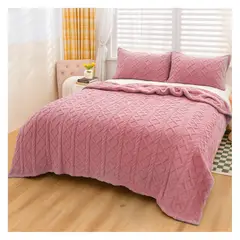 OKAERI - CUBRE CAMA TRENZADO CON CHIPORRO 2 PLAZAS - Rosa - 2 PLAZAS