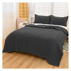 OKAERI - CUBRE CAMA TRENZADO CON CHIPORRO 2 PLAZAS - Negro - 2 PLAZAS