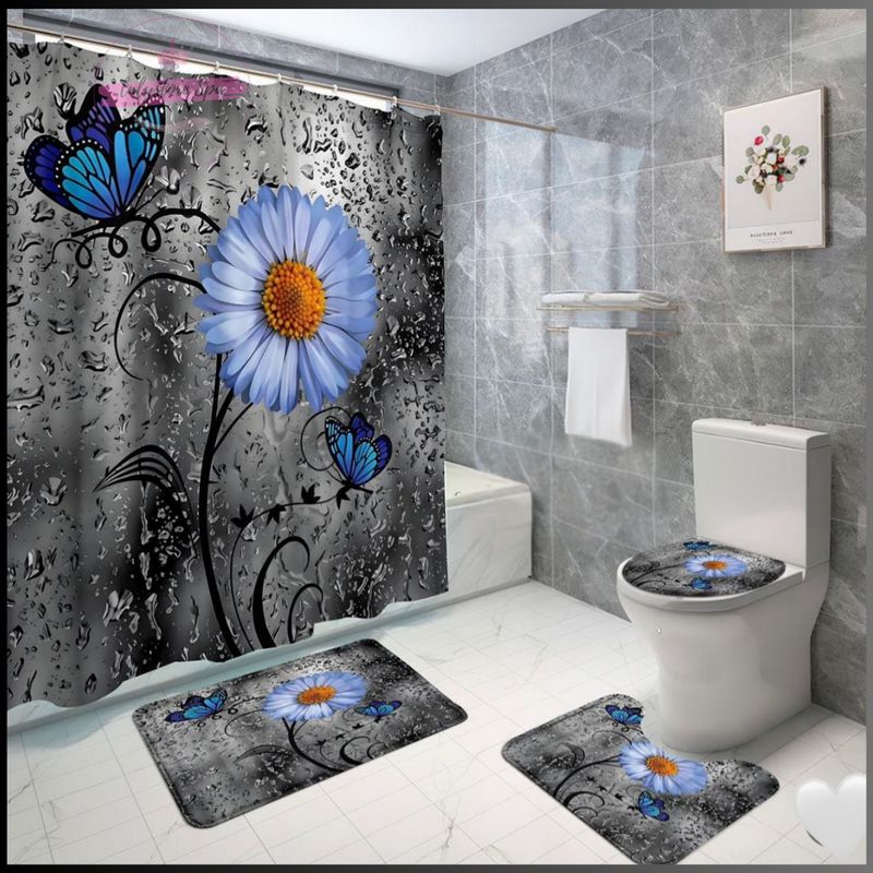 GENERICO - Set de Baño 4 Piezas Alfombrillas Cortina De Baño