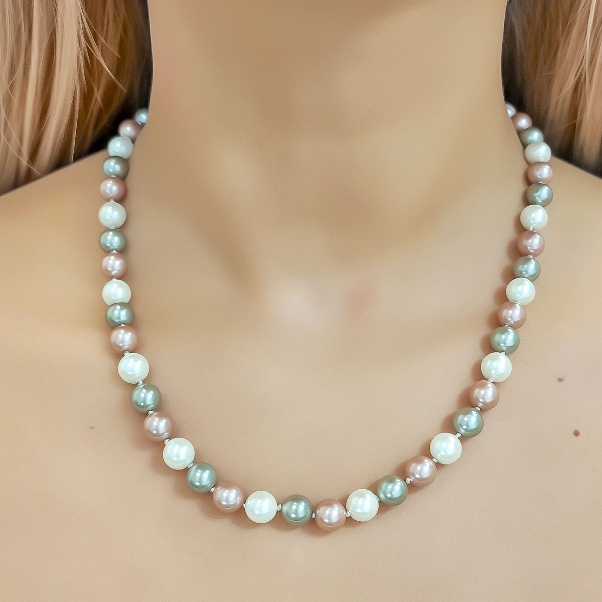 COGGIOLA - Collar Perla Shellpearl Gris Blanco Rosado 8mm Plata Fina 925